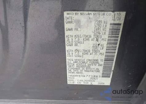 2016 Nissan Frontier Sv from USA, damaged, VIN 1N6AD0ER7GN721863